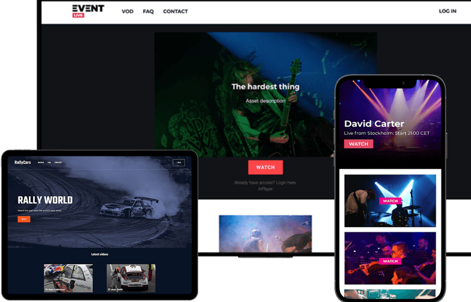 Live event streaming and virtual ticketing websites on desktop, tablet and mobile devices