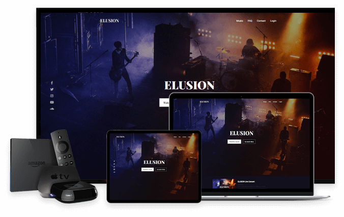 Branded video subscription service home page on television, desktop and tablet devices